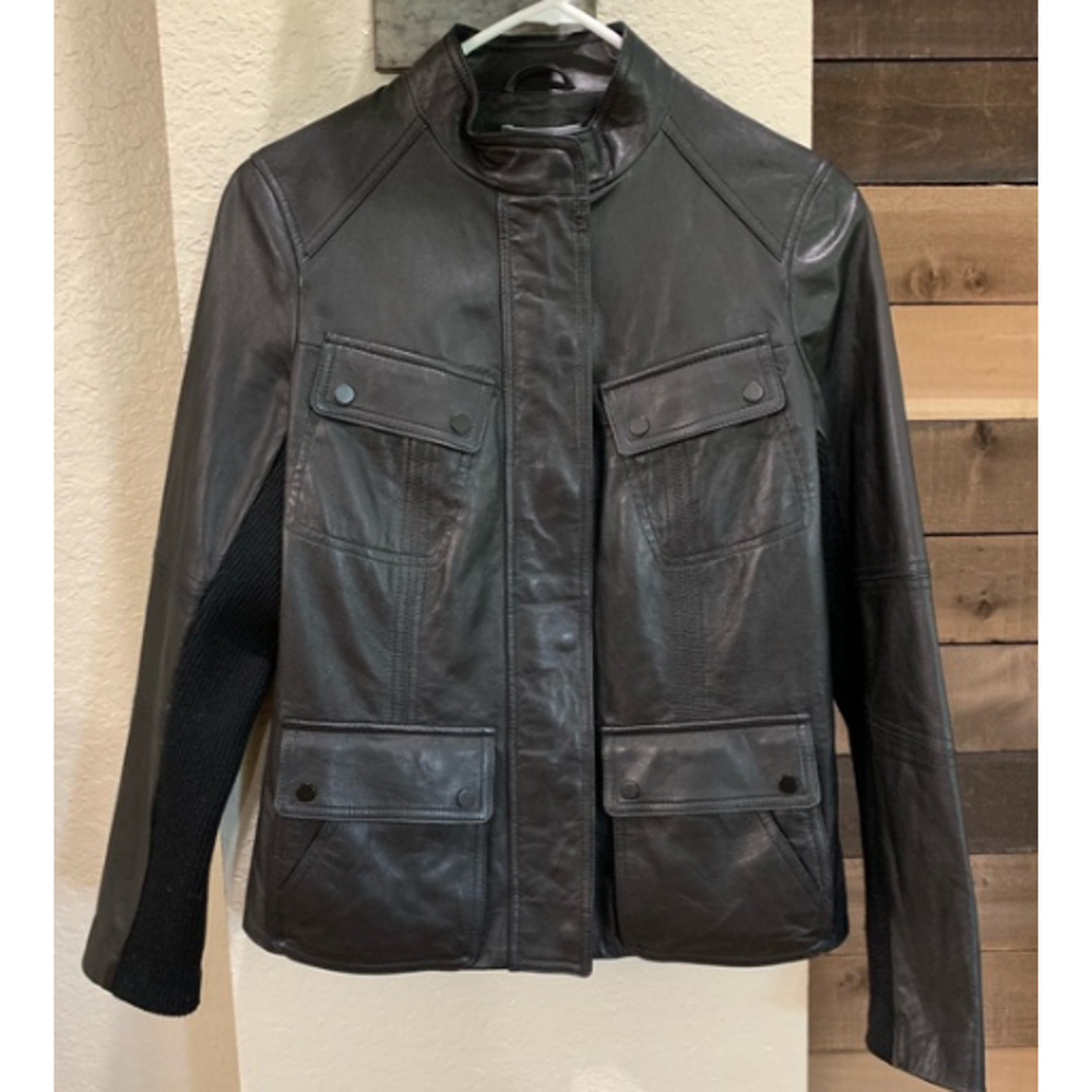 Vince Women's Motorcycle Jacket Leather Full Zip Black Vintage M 6-10 MSRP $999